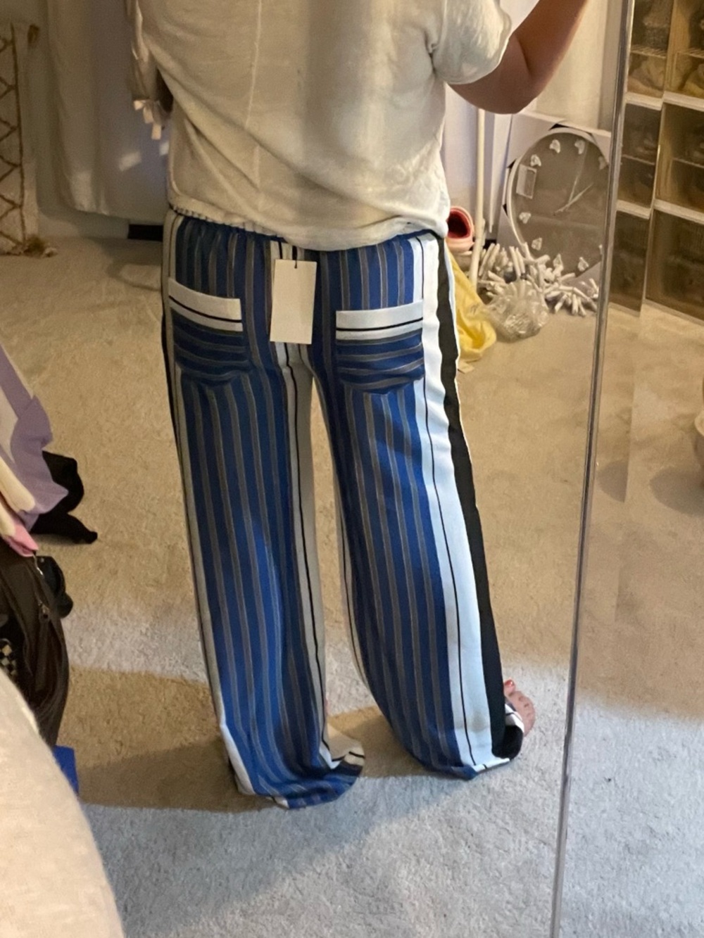 Zara Blue and White Vertical Stripe Wide-Leg Trousers - Picture 3 of 5